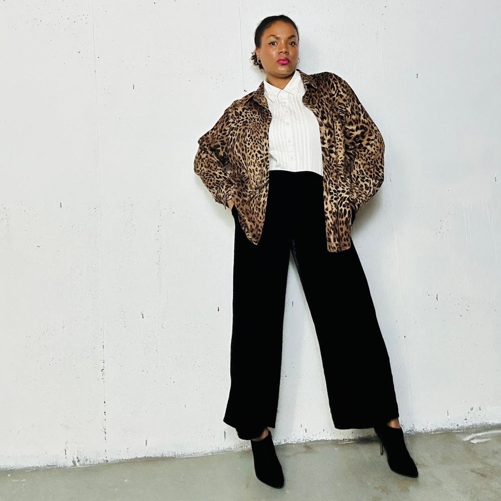 Vintage Rayon/Silk Blend Velvet Wide leg Pants, M - Picture 5 of 10